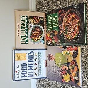 Bundle of 4 Vintage Cookbooks and Food Remedies Kitchen Health Entertaining